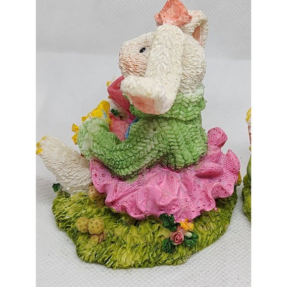 2 Easter Bunny Multicolored Porcelain Rabbit Home Decor Shelf Sitter - Picture 14 of 16